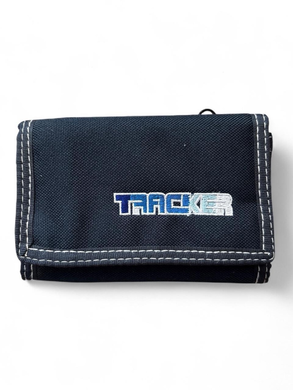 Vintage Y2K Tracker Black Canvas Trifold Wallet // Contrast Stitching & Velcro